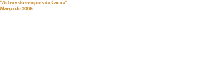 "As transformações do Cacau"
Março de 2006 Escola Secundária de Carcavelos O Clube foi convidado pela Direcção da Escola para mostrar a um grupo de alunos o processo de transformação do cacau até ao fabrico do chocolate, no âmbito do Dia da Ciência. Nesse sentido foi exibida uma apresentação em PowerPoint intitulada “Do Fruto ao Chocolate”, preparada por Cassilda Alves.
De forma a sensibilizar os jovens para uma alimentação saudável, fazendo o chocolate parte dela, foram explicados os benefícios deste alimento ao mesmo tempo que se ensinava a todos como se derrete o chocolate.